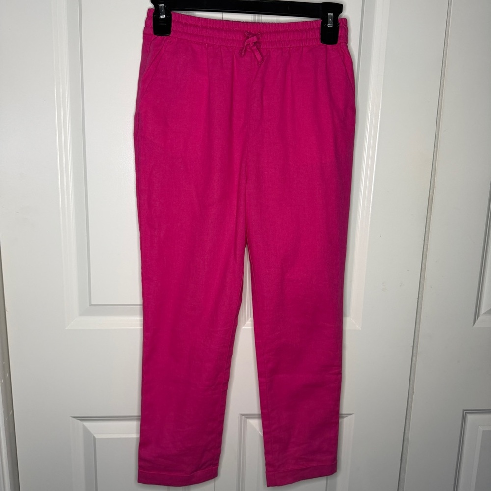 Crewcuts Girls Size 10 Linen Blend Pants Pull On Hot Pink J.Crew EUC Spring Kids
